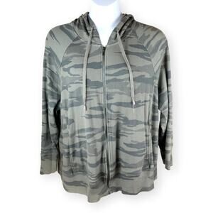 Tahari Camo Full Zip Up Stretch Sweatshirt Camouflage Hoodie Sweater Plus 3X